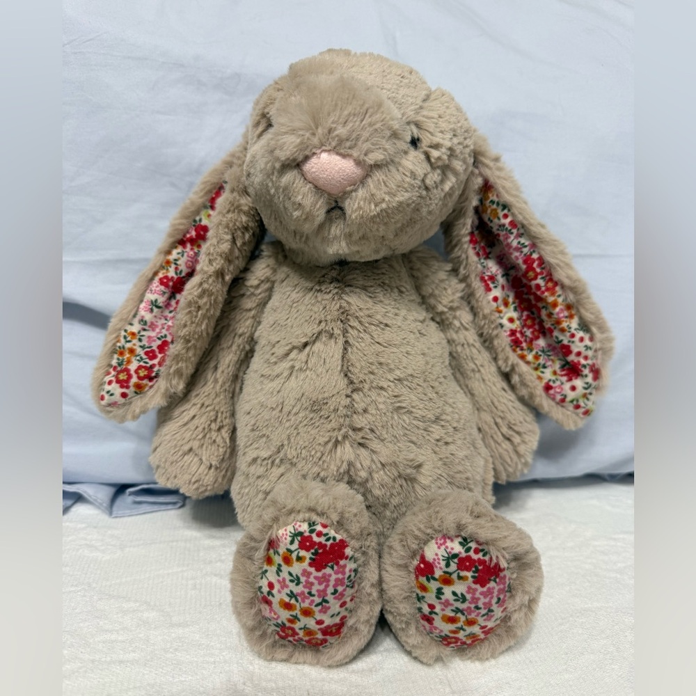 Jellycat Bashful Posy Blossom Bunny Beige Floral Ears Feet Medium 12" RETIRED